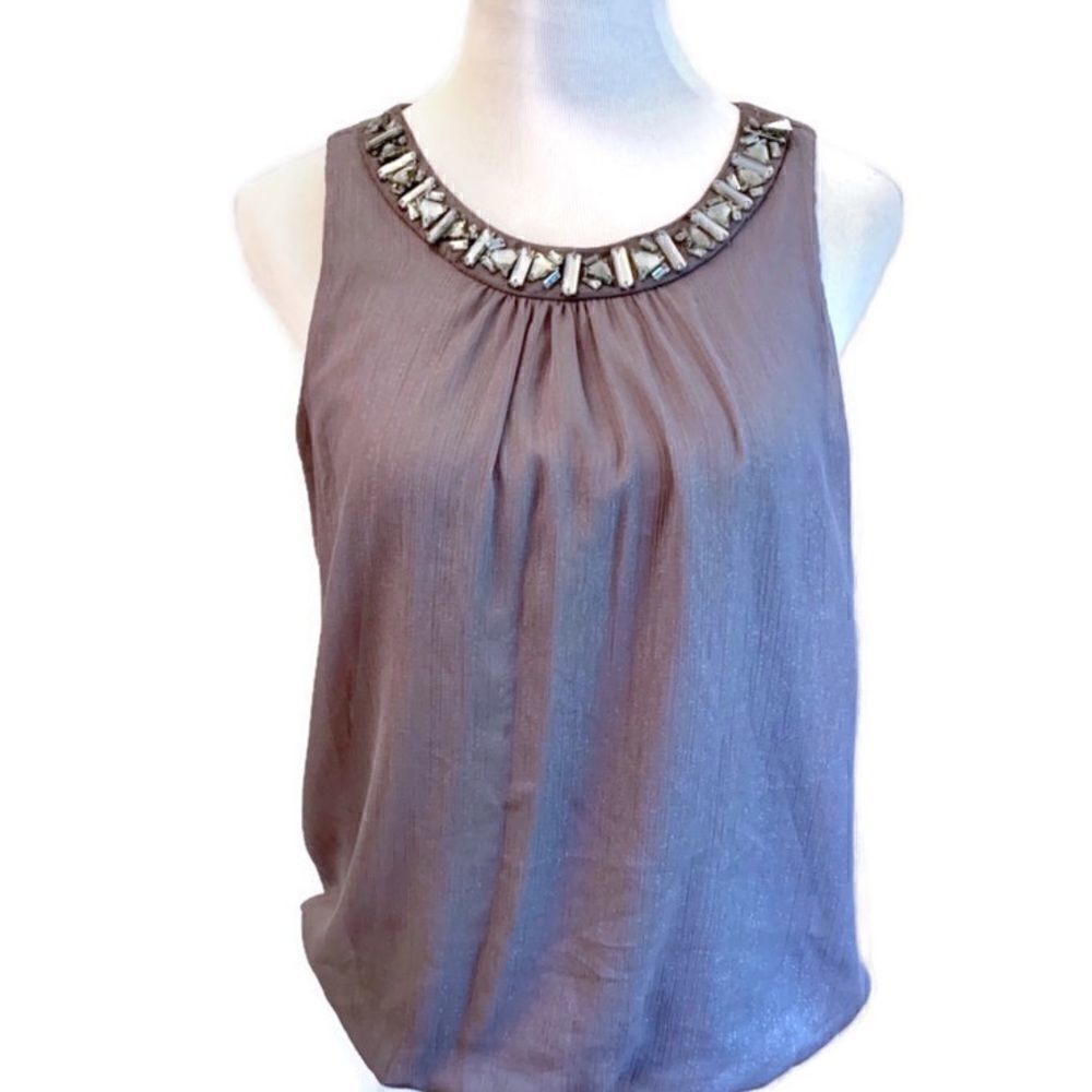 NEW! IZ Byer Gray Embellished Sleeveless Top Sz L
